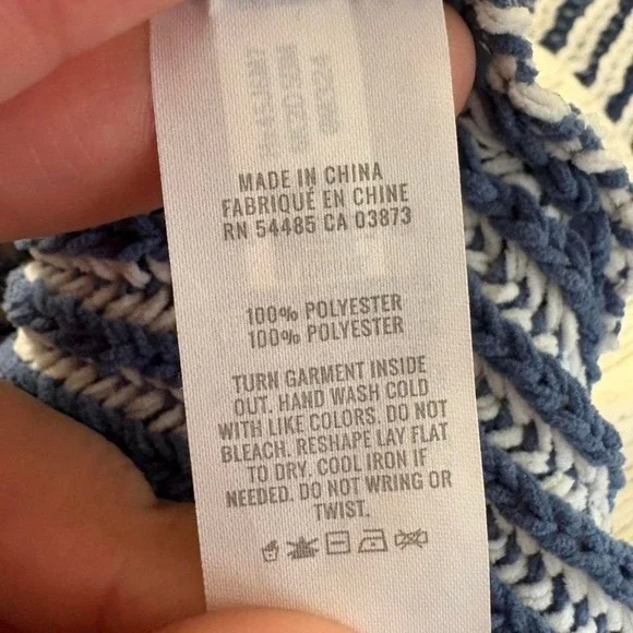 Aerie Sugar Rush Chenille Knit V Neck Collar Pullover Sweater Blue White XL - Picture 5 of 8